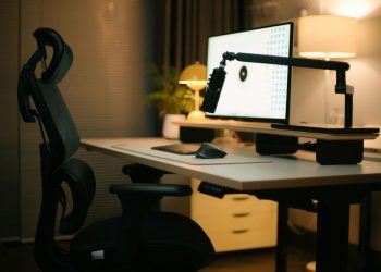 modern home office with ergonomic chair and desk