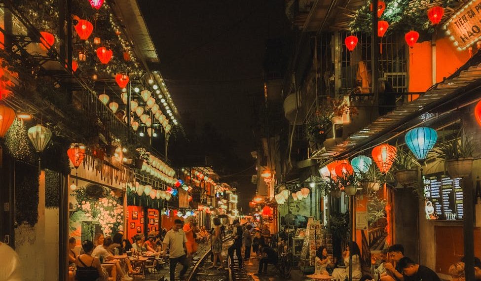 enchanting night scene at hanoi train street