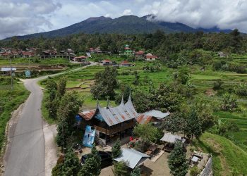 aerial view of traditional minangkabau village in west sumatra