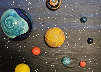 colorful handcrafted solar system art on canvas
