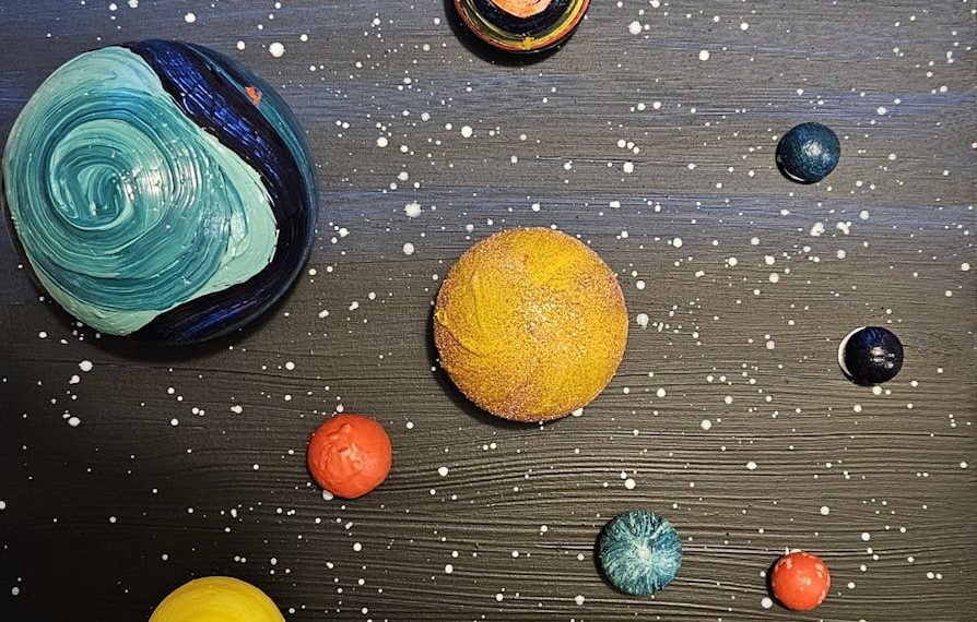 colorful handcrafted solar system art on canvas